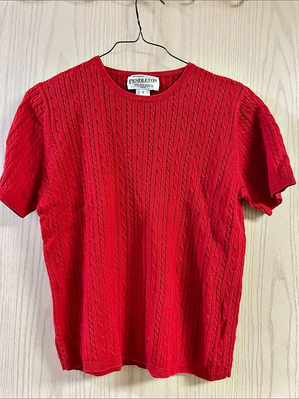 Pendleton Cable Knit Short Sleeve Sweater Red Size Small